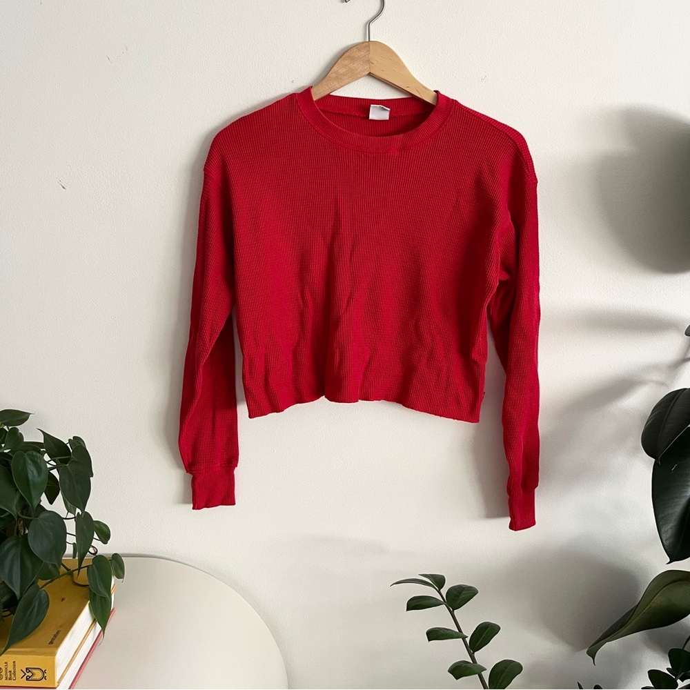 TNA Waffle Red Long Sleeve Sweater